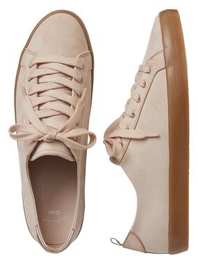GAP Women's Faux Suede Light Blush Dusty Rose Pink Low-Top Lace-Up Sneakers sz 7